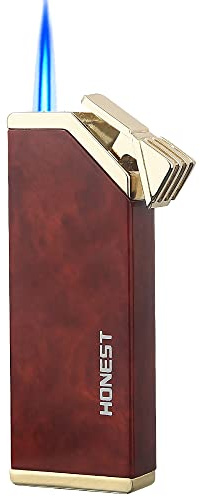 PROMISE Jet Torch Lighter, Single Flame Windproof Lighter Adjustable Jet Flame for BBQ, Candle, Men Gifts (Brown)