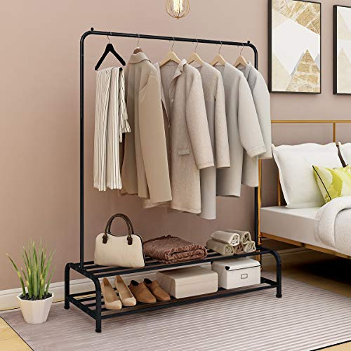 JURMERRY Metall Kleiderständer Rohr Hängen, Schwarz | Schwere Lagerregal, 2-Tier Metall, Home Office Indoor