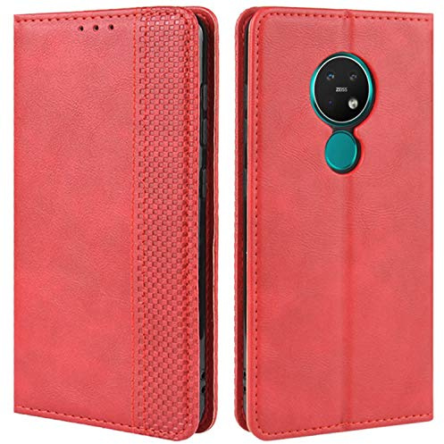HualuBro Handyhülle für Nokia 7.2 Hülle, Nokia 6.2 Hülle, Retro Leder Stoßfest Klapphülle Schutzhülle Handytasche LederHülle Flip Case Cover für Nokia 7.2 / Nokia 6.2 Tasche, Rot