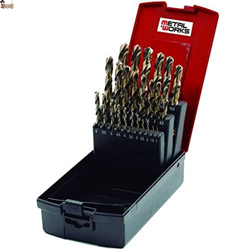 BricoLoco Kit estuche brocas metal acero rápido aleación cobalto. Profesional industrial. HSS-CO. Aceros, inoxidables y metales. 25 piezas. Diámetros de 1 a 13 mm. x 0,50. (1)