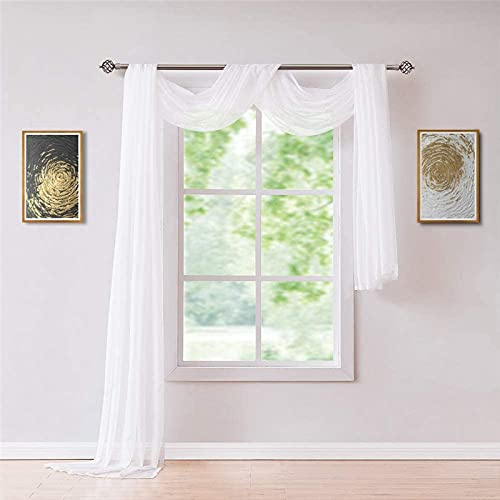 Yaland Deko Einfarbige Gardinen Querbehang Freihanddeko aus transparentem Voile Dekoschals Vorhang für Schlafzimmer Hochzeit Himmelbett Wohnzimmer Hochzeit Weiß Länge 200cm 1 Stück