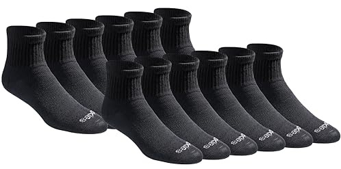 Dickies Men's Dri-tech Moisture Control Quarter Socks Multipack, Solid Black (12 Pairs), Shoe Size: 5-9
