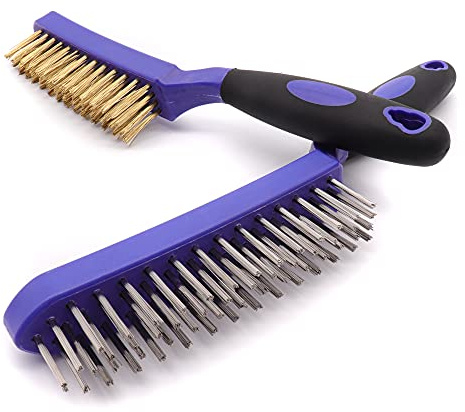 Cottam Wire Brush Set of 2, Brass & Stainless Steel, Long Handle for Rust