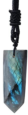 Eastuy Natural Labradorite Pendant, Single Pointed Crystal Column Rough Stone Pendant Necklace, Hexagonal Pillar Crystal Pendant Jewellery Necklace