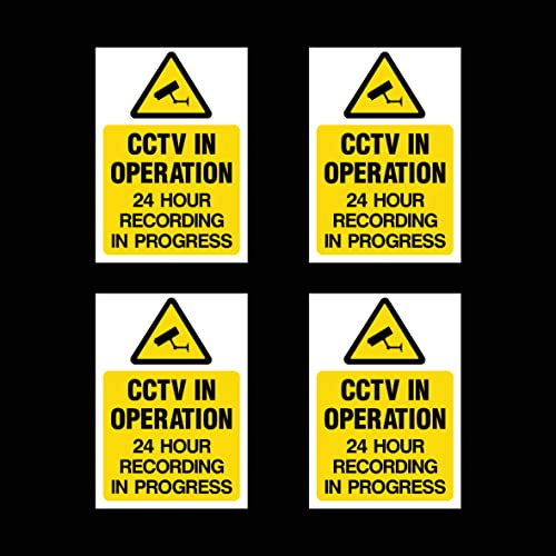 USSP&S 4 x CCTV Camera Warning Sign Stickers, Yellow, Plastic, Realistic Style, 75 x 100 mm, Wall Mount