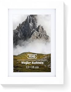 KHG Premium-Bilderrahmen 13x18 cm weiß, stabile Glasfront, für Zuhause | hochwertiges Passepartout & MDF-Holzrahmen für Fotos, Poster, Zertifikate & Collagen, vielseitig einsetzbar