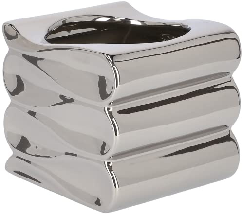 KOTARBAU® Blomkruka blomvas av keramik havsvågor glaserad 13 cm silver
