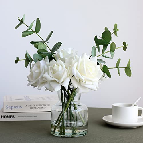grtefhu Flores Artificiales de 14 Pulgadas con Rosas Blancas en jarrón, Flores Falsas en jarrón de Agua Artificial, arreglos Florales de Seda en jarrón con Flores Artificiales para decoración de Mesa
