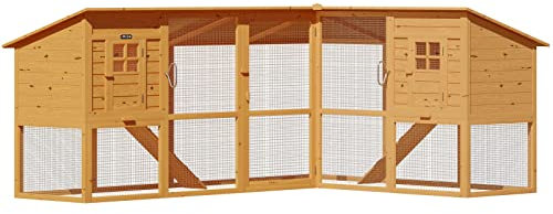 CADOCA® Kaninchenstall 2stöckig 443x102x104cm Vollholz Garten Hasenkäfig Kleintiergehege Hühnerstall Nagergehege