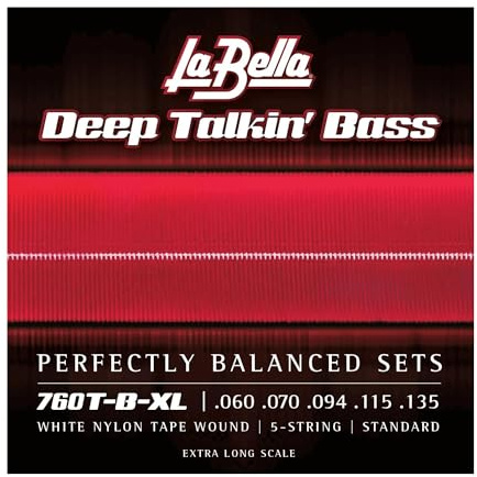 La Bella Deep Talkin 760T-B-XL Weißes Nylonband, 5-saitig, extra lange Mensur, Bassgitarrensaite, 60-135T