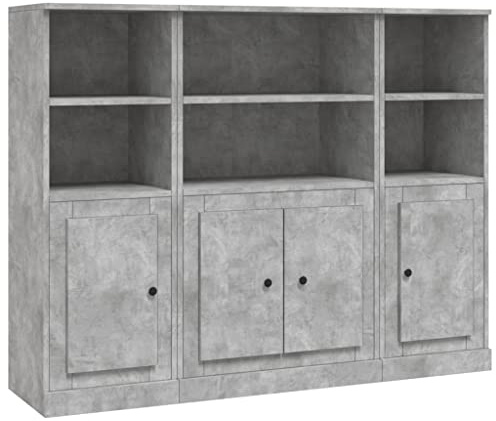 vidaXL Highboard 3 STK., Sideboard mit viel Stauraum, Mehrzweckschrank Buffetschrank, Kommode Schrank für Wohnzimmer, Modern, Betongrau Holzwerkstoff