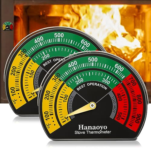 Hanaoyo Magnetic Log Burner Thermometer with Large Dial, Wood & Gas Stove Top Meter (2 PCS)