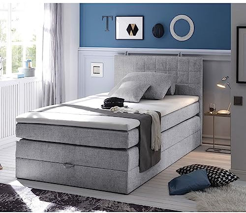 Lomadox Boxspringbett 120x200cm mit Bettkasten | Jugendbett in hellgrau