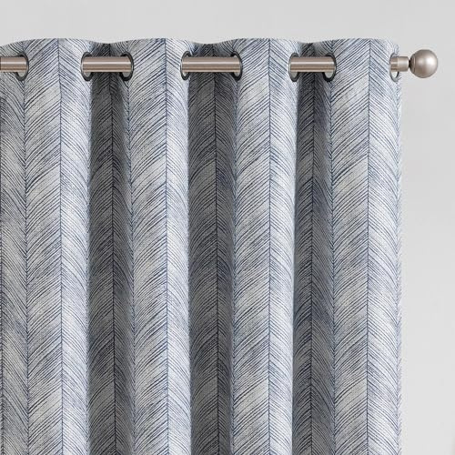 jinchan Blue Printed Curtains 84 Inch Length for Living Room Grommet Jacquard Curtains with Herringbone Pattern Modern Room Darkening Drapes Bedroom Window Curtain Set 2 Panels