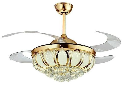 Ventilatori da soffitto Ventilatore da soffitto Elegante ventilatore da soffitto in cristallo Lampada 4 pale retrattili Lampada a sospensione Ventilatore da soffitto regolabile a 3 velocità lusso