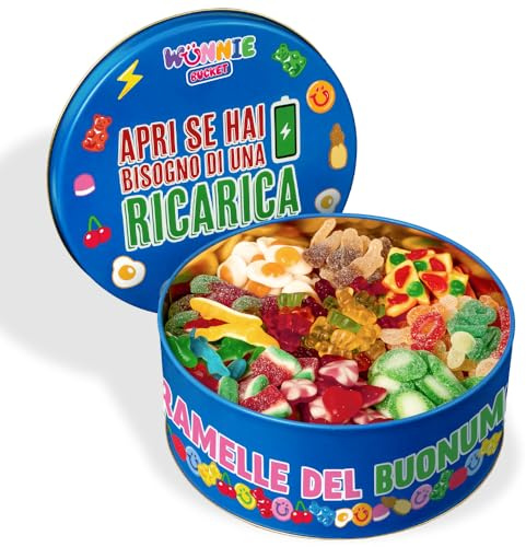 Wunnie Bucket Apri se hai bisogno di una ricarica by American Uncle - Latta di caramelle gommose miste da 3 kg, caramelle compleanno bambini, ideali per feste, regalo originale compleanno