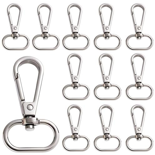 12 Ganchos giratorios para Llavero, Ganchos para cordón, Clip para Llavero, Cierre de Garra giratoria, Llavero de Metal para Cadenas de Cachorros, Bolsos, llaveros (Plateado)