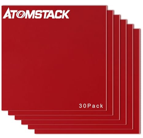 ATOMSTACK 30 pannelli di legno incisi al laser, compensato MDF colorato su entrambi i lati, spessore 3 mm, 300 x 300 mm, per incisione, intaglio, pittura e decorazione, lastre di legno rosso