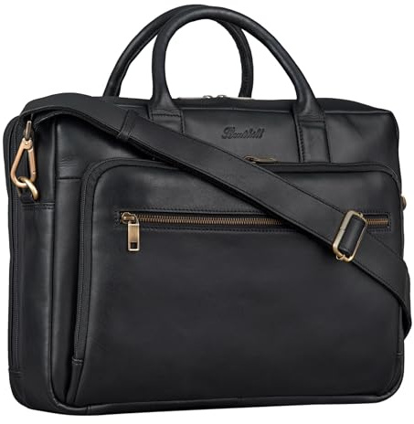 Benthill Aktentasche Leder Laptoptasche - Schultertasche für Herren und Damen Gross - Briefcase - Umhängetasche aus echtem Leder - Große Ledertasche für Laptop, Farbe:Schwarz