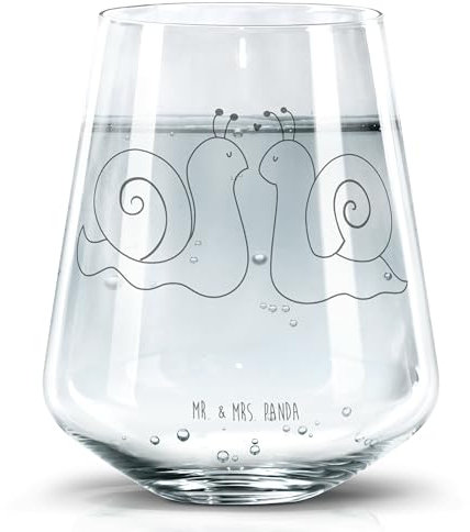 Mr. & Mrs. Panda Trinkglas Schnecken Liebe - Geschenk, glücklich, Borosilikatglas, Wasserglas, Becherglas, Freundin, Verliebt, Paar, Pärchen, Zufrieden, Set, Glasbecher