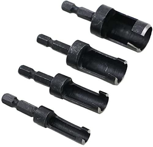 Saddgo 4Pcs Wooden Plug Hole Cutter Bit Kit Carbon Steel Woodworking Drill Bit Cutting Dowel Maker Hole Saw Woodworking Tools