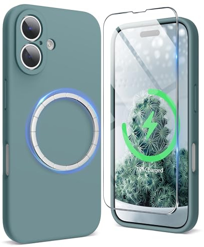 SURPHY Magnetische hülle für iPhone 16 mit Silikon Kameraschutz | Stoßfest Handyhülle iPhone 16 Case 6,1 aus Premium Silikon für Magnetische Alles Zubehör