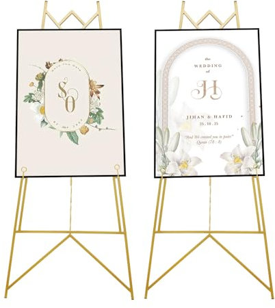 Staffelei Willkommensschild Hochzeit, Staffelei Hochzeit abnehmbare Design, Leinwand Halterung Dekoständer Staffelei Gold, Tragbare Staffelei für Hochzeiten, Feiern, Partys, Kunstausstellungen