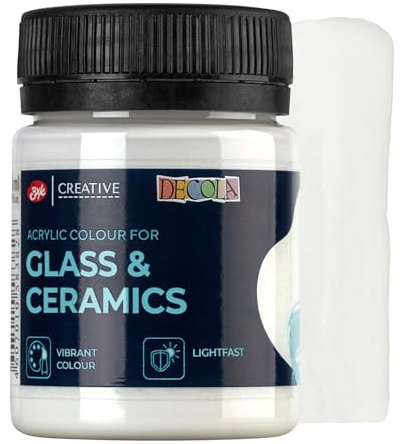 Decola Weiße Acrylfarben für Glas und Keramik in 50-ml-Kunststofftöpfen | Acrylfarbe Weiß für Glas und Keramik 50 ml, permanent, Tassen, Teller und Geschenke bemalen, Nevskaya Palitra