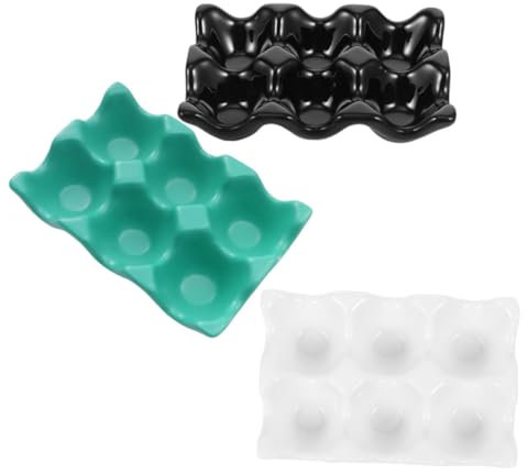 BEBEMOKO 3piezas Hueveras Cerámicas para Organizar Huevos para Refrigerador Ranuras Múltiples