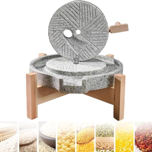 DPLWJPP Manual Natural Granite Paste Mill, Manual Dry/Wet Grain Mill, Classic Grain Grinder, Manual Crank with Wooden Stand for Beans Barley Spices