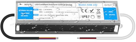 YOODI Transformateur 220V AC à 24V DC 2,5A 60W Convertisseur 24V Alimentation LED Driver IP67 Etanche Conducteur à Tension Constante Ultra Mince Adaptateur Transfo pour Bandes LED et Luminaires LEDs