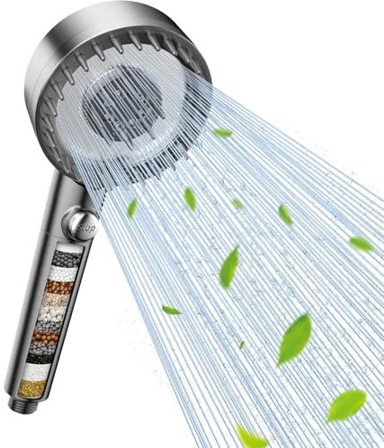 Digiroot 5 Large Panel Shower Head with 18 Stage Filter, Water Saving High Pressure Shower Heads with 4 Spray Jet Modes, Hard Water Filter Shower Head and 1.5m Hose for Residual Chlorine Remove