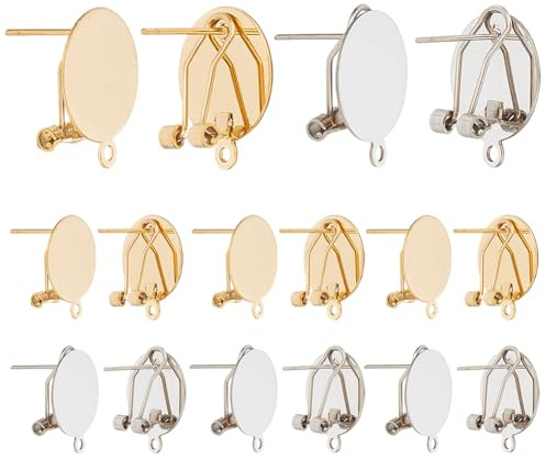 SOFPLATE 1 Box Mit 12 Ohrring Clips Runde Ohrstecker Blanke Fingernagel Clips Zum Anbringen von Ohrringen Konverter Französische Ohrstecker Mit Schlaufe Ohrclips Aus Edelstahl Für Die Schmuckherstellu
