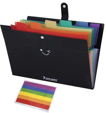 Fächermappe A4 Dokumentenmappe mit 7 Fächer, Document Organizer Plastik Ordnungsmappe Aktenordner Sortiermappe File Folder mit Etiketten für Büro Schule Hause