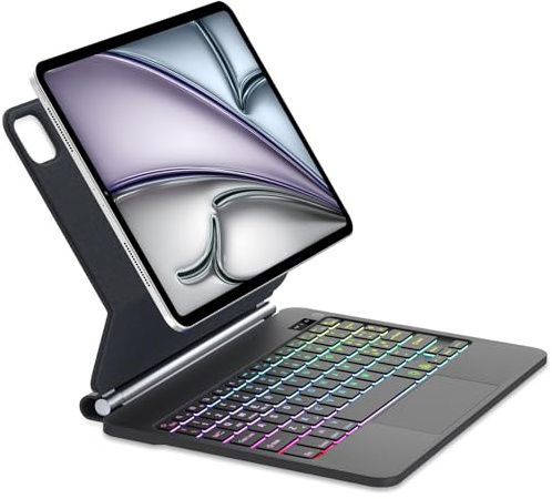 Funda teclado para iPad Air 11 (M2) 2024, Air 6th/5th/4th generación, teclado para iPad Pro 11 (4a/3a/2a/1a) Generación con Touchpad, diseño magnético flotante diseño, retroiluminación, negro