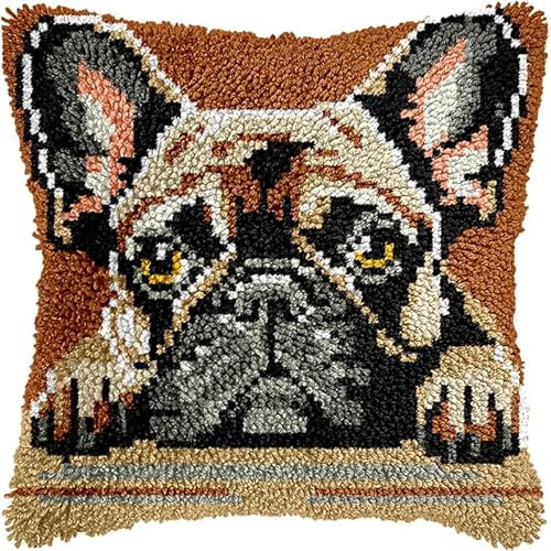 WallustrioaW Kissen Knüpfen Kit Tierischer Hund,ein süßer Boston Terrier,Knüpfkissen Set Für Anfänger Erwachsene Oder Kinder Zum Selber Knüpfen,DIY Knüpfteppich Knüpfpackung,43x43cm