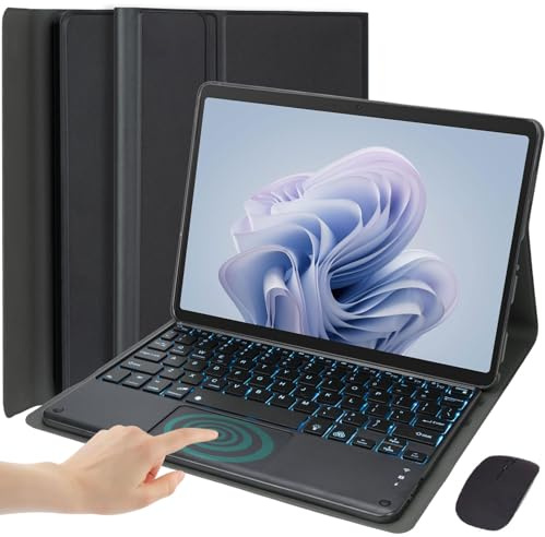 HEKUEUN Funda con Teclado para Microsoft Surface Go 4 / Go 3 / Go 2 / Go, 7 Colores Retroiluminación Desmontable Panel Táctil Bluetooth Teclado Español Ñ con Mouse