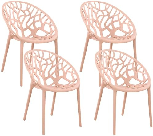CLP Juego de 4 sillas de jardín, apilables y Resistentes a la Intemperie, Moderno con reposabrazos no Ajustables, Estructura de plástico Hope, Color:Rosa
