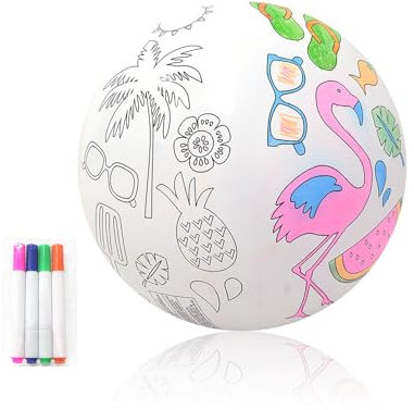 2 Pezzi Palla Gonfiabile Spiaggia Gonfiabili Palline Piscina Bambini 30cm Palloni Gonfiabili con 8 Pennarelli per Graffiti (Non Verniciati) per Giochi D'acqua, Giardino, Piscina, Feste in Spiaggia