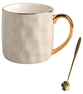 GOOPEEG Mokkatassen, Kaffeetasse aus Keramik, Teetasse für Wohnkultur, Teetassen, Kaffeetassen, 300 ml Kaffeetasse mit goldenem Kaffeelöffel Espresso Cup(B)