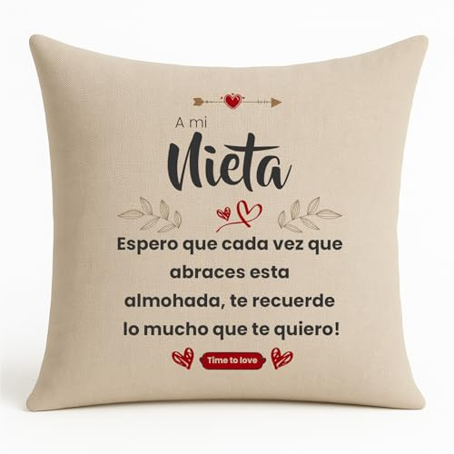 Kembilove® Funda de Cojín Nieta 40x40 cm | Regalo Emotivo para Nieta | Cojín con Frase Te Quiero | Funda Almohadón Lino Lavable | Decoración Infantil o Familiar | Idea Cumpleaños Navidad Especial