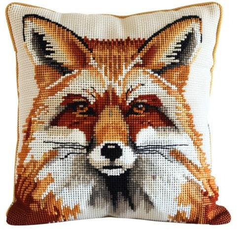 Kitquiver Diy Knüpfkissen Set Fantasie Fuchs Tier Knüpfkissen-Sets,Grobes Kreuzstich-Set,Diy-Stickerei-Nadelspitzen-Kit Für Heimdekoration 17x17In