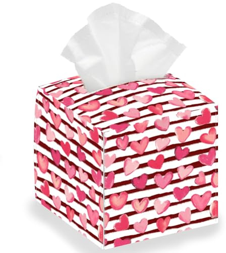 DELORIGIN Taschentuchbox Aus Leder Mit Rotem Herzmotiv Quadratisch Mit Liebesmotiv Faltbare Aufbewahrungsbox Für Taschentücher wasserdichte Papierhandtuchhülle Für Zuhause