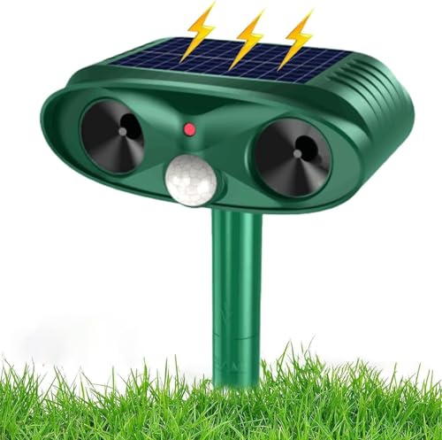 Joomouney Repellente per gatti da giardino, ad ultrasuoni, deterrente per animali da giardino, a energia solare, con sensore PIR, ricarica USB, IPX4, impermeabile, repellente per animali da esterno