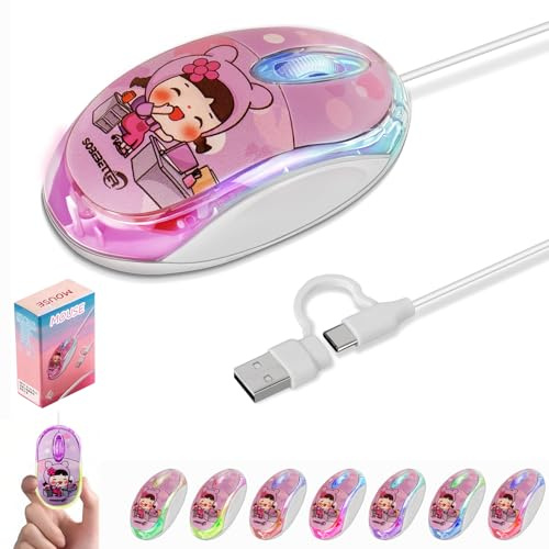 USB C Mouse Wired, Type-C & USB A 2-in-1 with 7-Color LED Backlight,4.92ft Cable,1000D-PI Mini Silent 3-Button Ergonomic Computer Mouse for PC,Laptop,Mac,Windows,Chromebook,HP,DELL XPS,ASUS,Surface