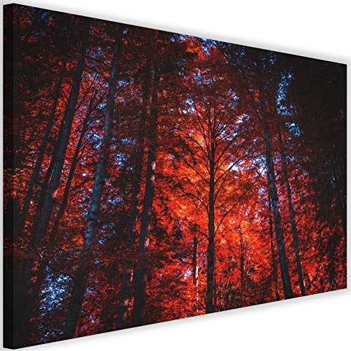 Leinwandbild XXL Natur Wandbild Kunst Herbst Bäume Blätter Wald Rot 100x70 cm