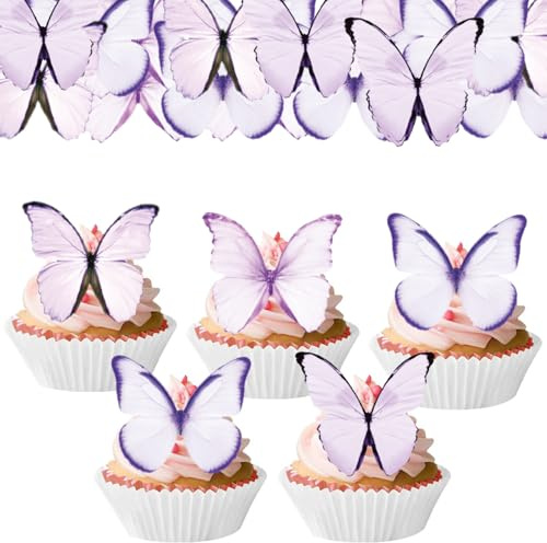 Catelves Essbare Schmetterlinge für Torte Lila,48 Stück Esspapier Schmetterlinge Tortendeko Mädchen,Schmetterling Deko Torte Essbar,Schmetterling Muffin Deko Essbar,Kuchendeko Geburtstag Hochzeit
