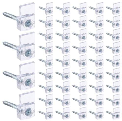 NUOBESTY Kit 30 Clip Trasparenti per Fissaggio Specchio senza Cornice in Vetro 4 MM con Viti e Tasselli, Supporti di Montaggio Stabili per Specchi da Bagno, Ante Armadio e Pannelli Sospesi