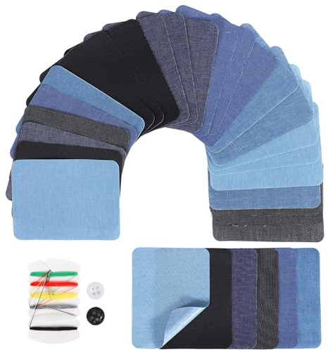 SHENLIU 24 Stück Bügelflicken Jeans Mehrfarbig Jean Flicken zum Aufbügeln | Baumwolle Patches Reparaturset Stoffflicken zum Aufbügeln für Kleidung Hosen (6 Farben, 9.5×12.5 CM)