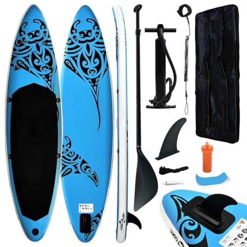 Inflatable Stand Up Paddleboard Set 120.1x29.9x5.9 Blue, Puncture-Proof SUP Board for Recreational Paddling and Surfing with Removable Fin, Non-Slip Traction Pad,